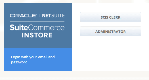 SuiteCommerce instore SCIS login view.