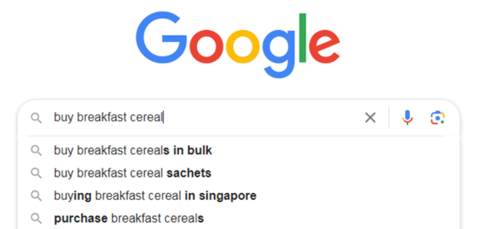 Google search autofill suggestions.