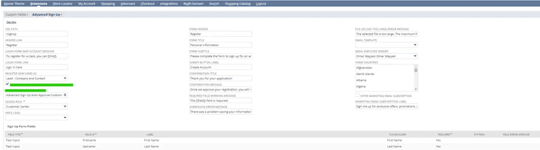 Advanced signup tab.