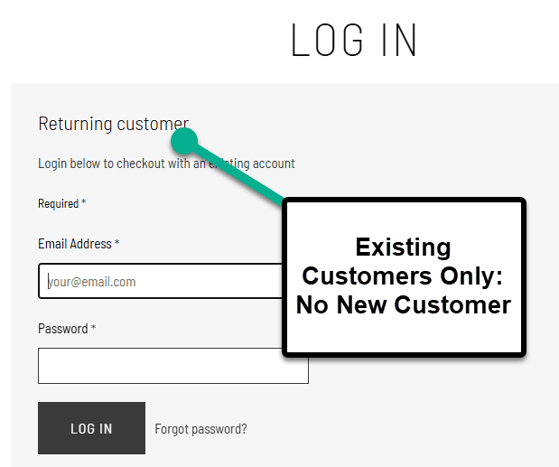 SuiteCommerce login existing customers only no new customer.