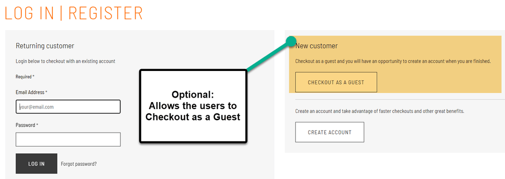 SuiteCommerce login register new customer guest.