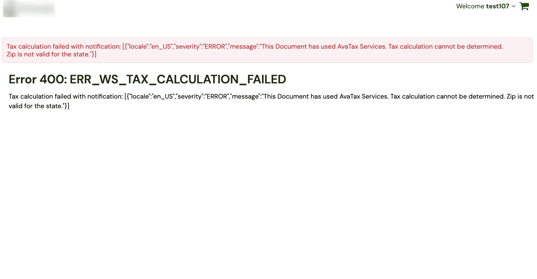 NetSuite SuiteCommerce my account tax calculation error.
