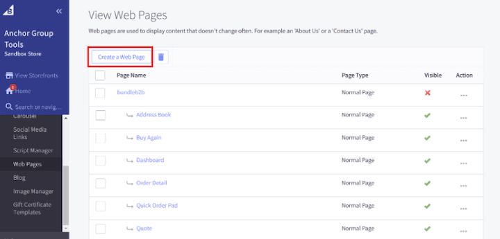 BigCommerce Create New page.