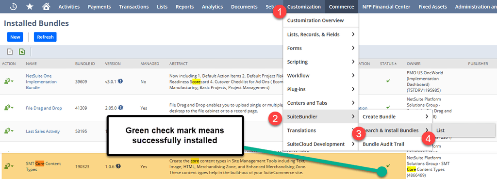 NetSuite customization SuiteBundler search and install bundle.
