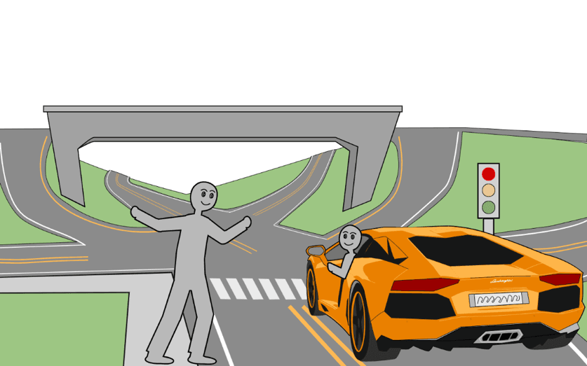 An image of a person in a car speaking to someone on the sidewalk.