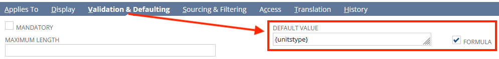 NetSuite validation and defaulting formula.