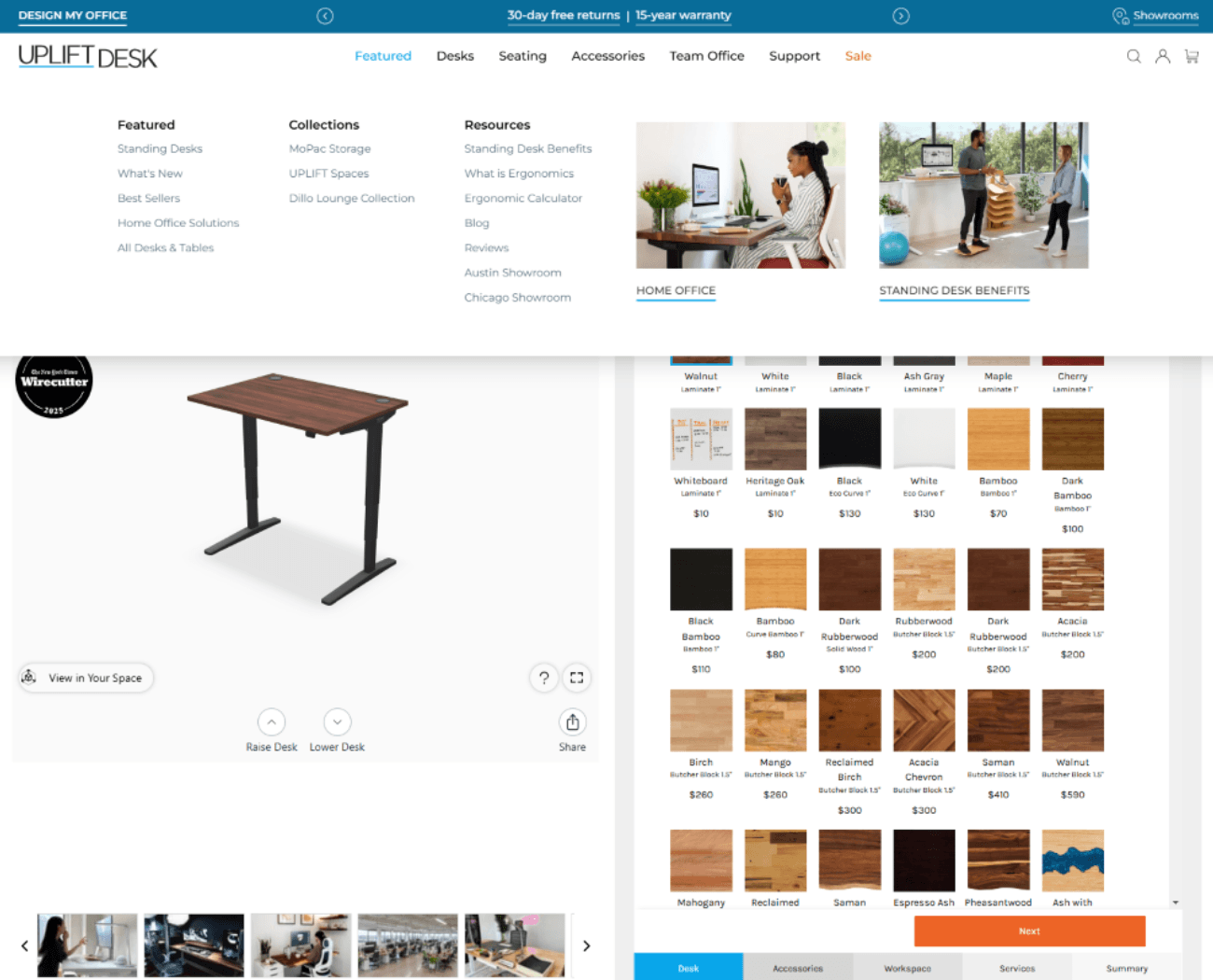 Uplift desk website preview.