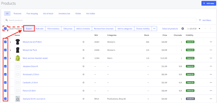 BigCommerce products page view.