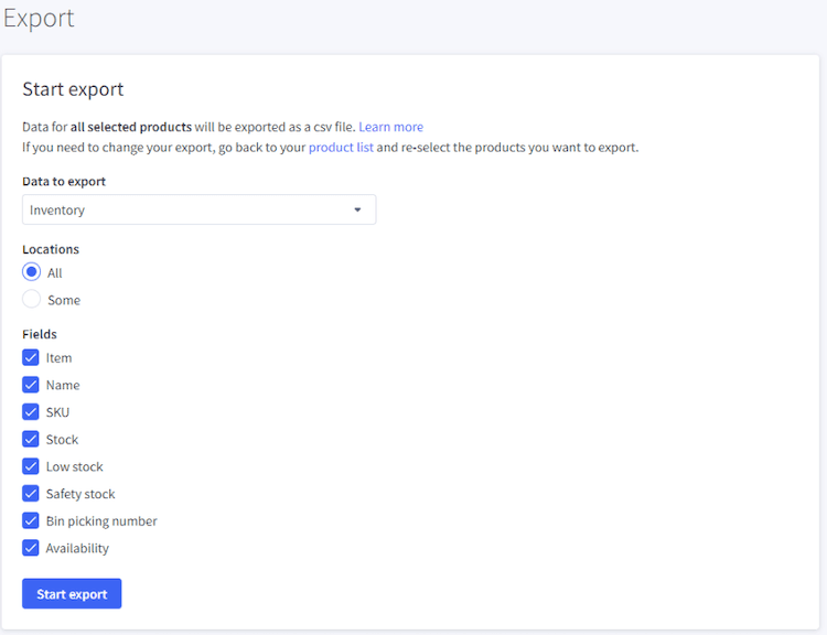 Export selected products BigCommerce.
