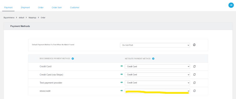 Payment method mapping NetSuite connector error.