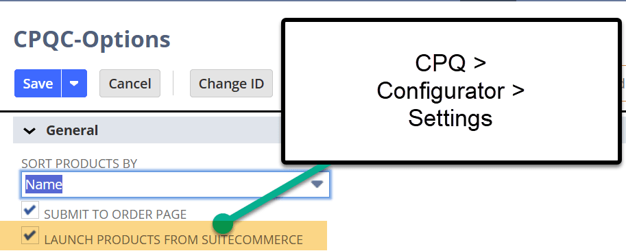 CPQ configurator settings launch products from SuiteCommerce.