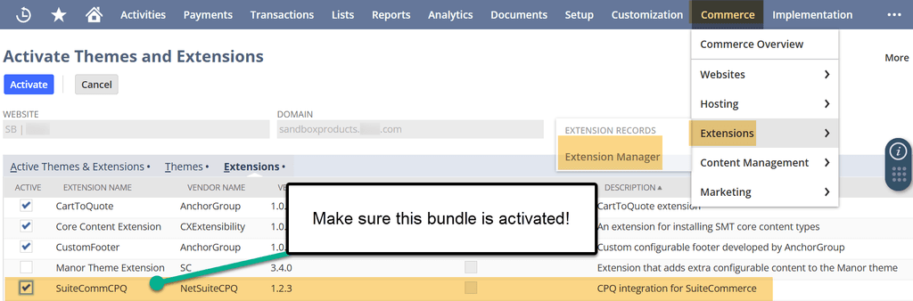 Commerce extensions manager SuiteCommerce CPQ NetSuite.