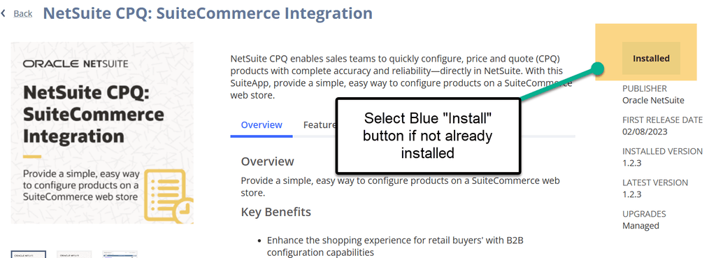 NetSuite CPQ SuiteCommerce integration installed. 