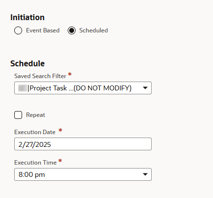 NetSuite initiation scheduled saved search.