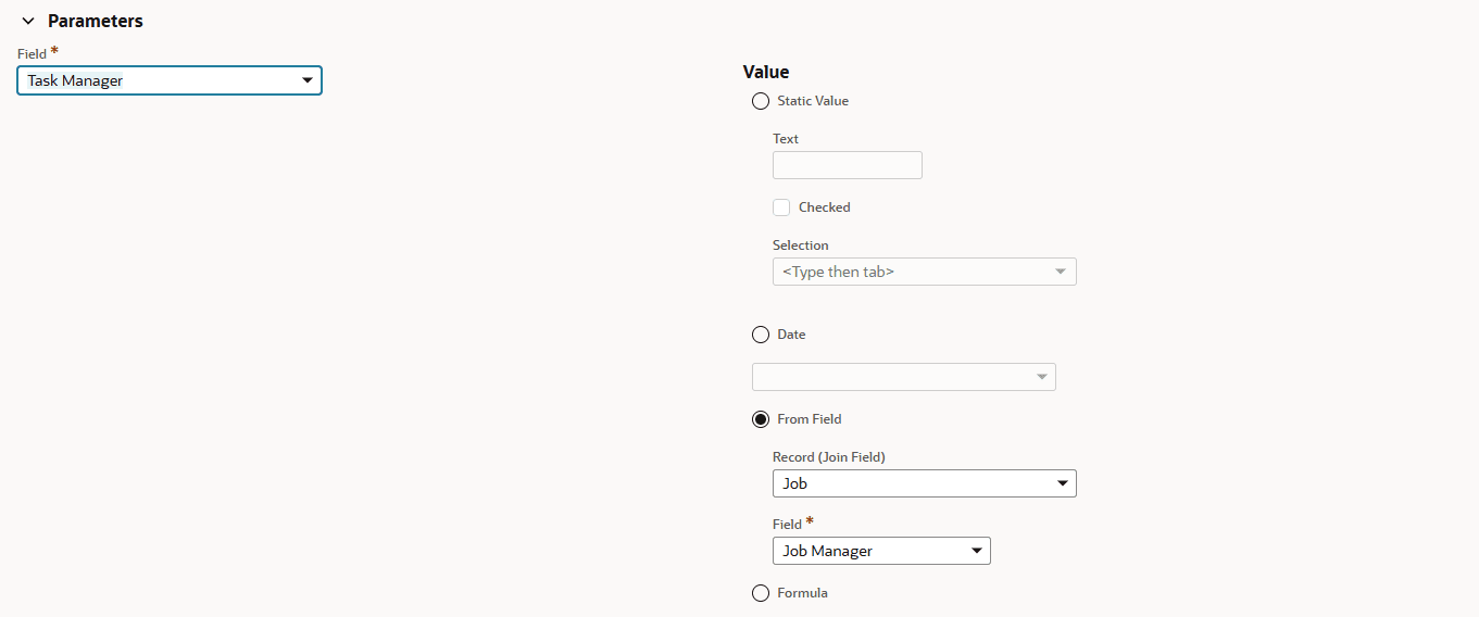 NetSuite parameters field task manager form field record job manager.