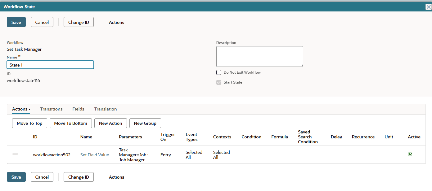 NetSuite workflow state actions set field value.