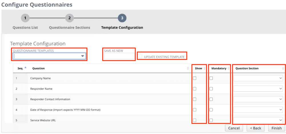 Configure questionnaires template setup.