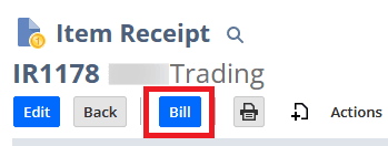 NetSuite bill item receipt.