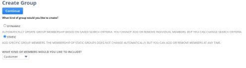 Create Group page with static and dynamic options.