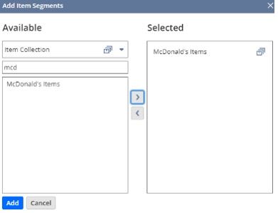 Add item collection on the Add Item Segments page.
