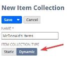 New Item Collection configurations.