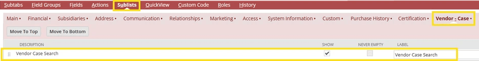 Sublists vendor case search.