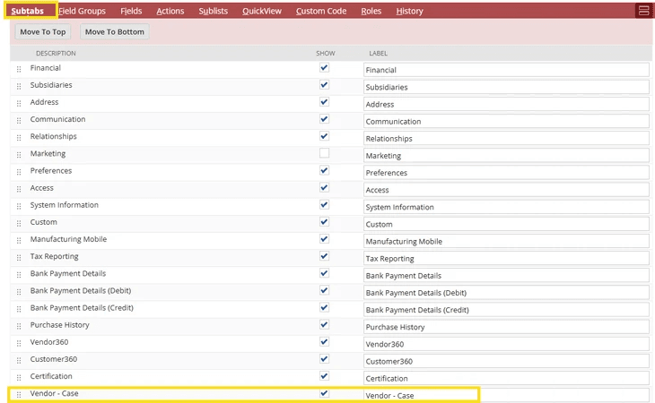 Subtabs vendor case.