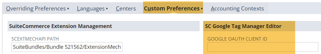 Custom preferences SC Google tag manager editor.
