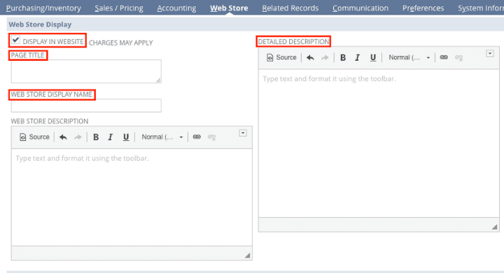 Website display settings.
