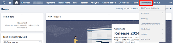 NetSuite commerce tab.