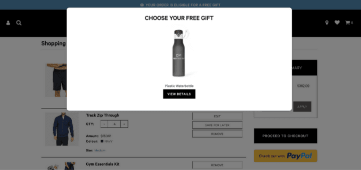 A storefront with the text Choose your free gift.