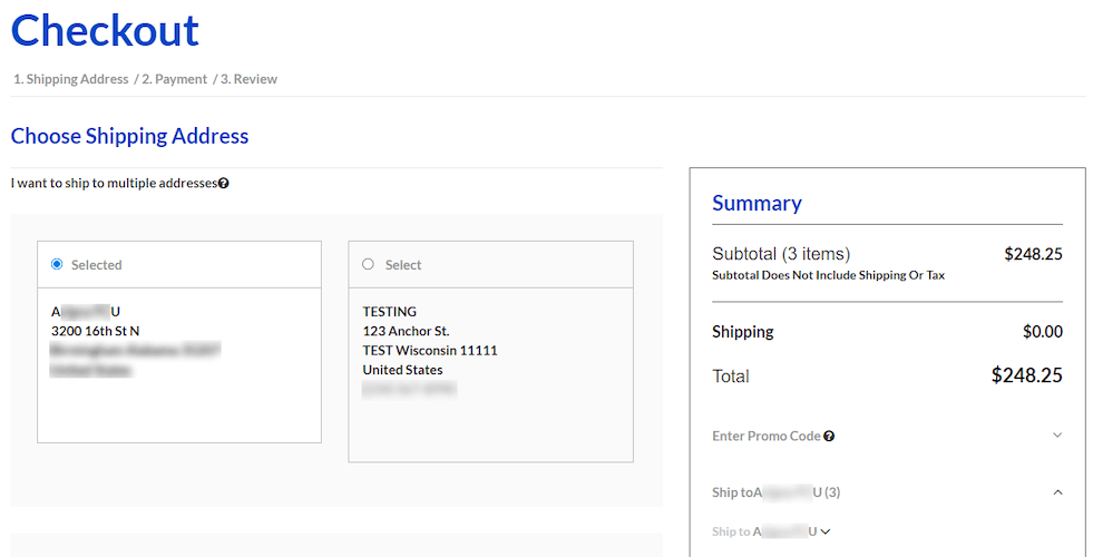 Checkout multiple shipping options.