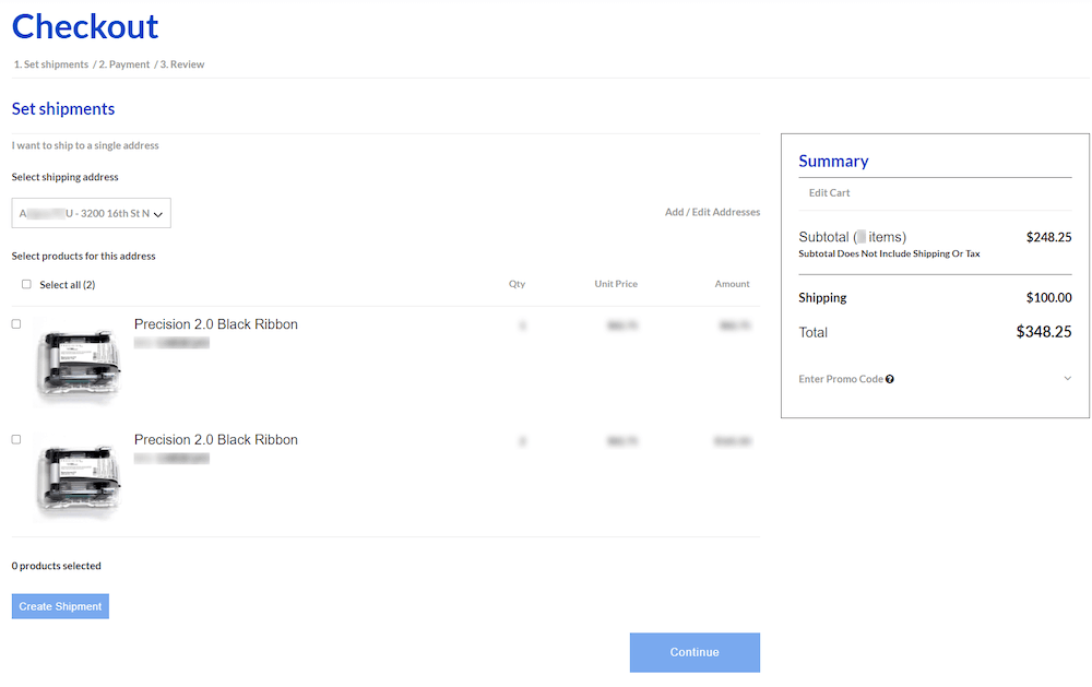 Checkout multiple shipping page.