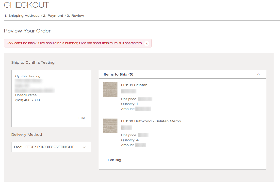 NetSuite SuiteCommerce CVV error.