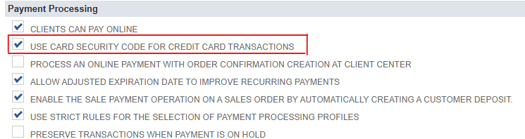 NetSuite payment processing use card security code for credit card.