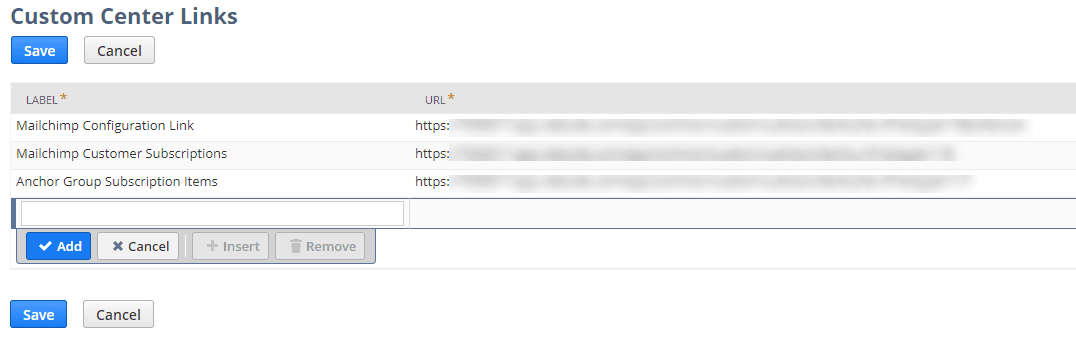 Custom Center Links page screenshot.