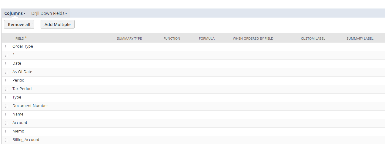 Columns of data and configurations shown.