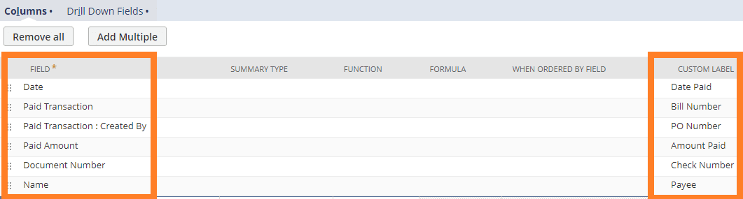 Two columns of data highlighted.