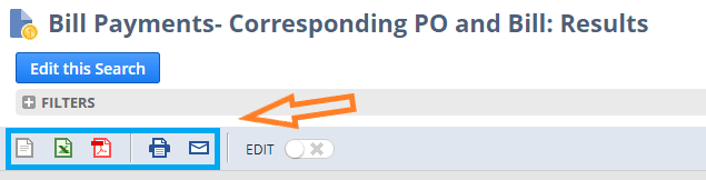 Bill Payments Corresponding PO and Bill Results with the print options highlighted.