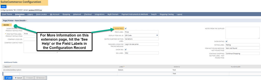 SuiteCommerce configuration see help show price.