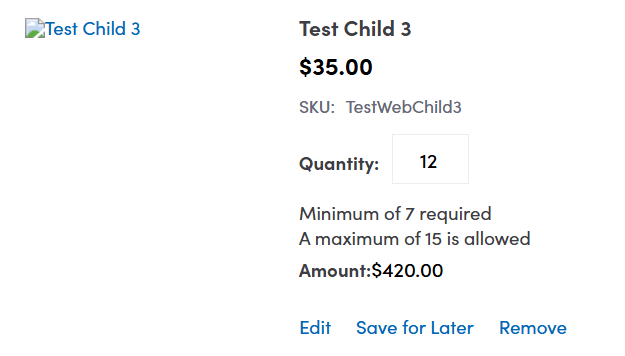 Test item SuiteCommerce PDP quantity minimum required maximum allowed.
