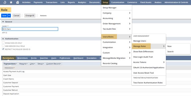 NetSuite setup users roles manage role permissions.