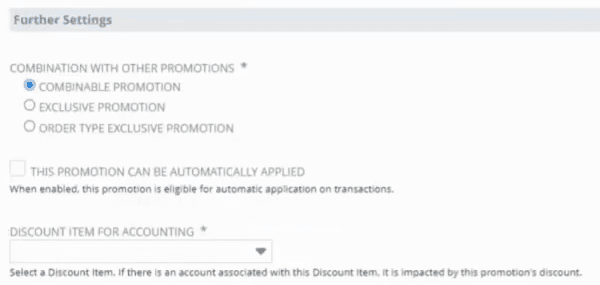SuitePromotion further settings.