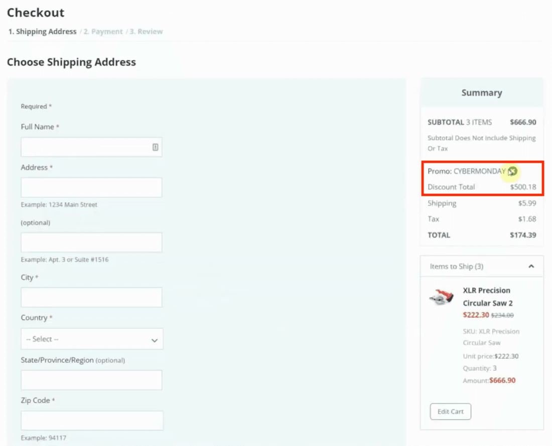 SuiteCommerce checkout promo code applied.