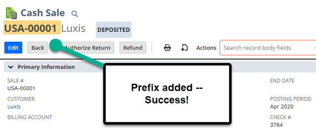 NetSuite cash sale after auto generating transactions. 