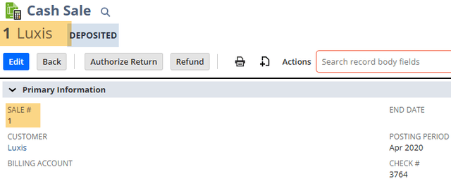 NetSuite cash sale transaction before auto generation transactions.
