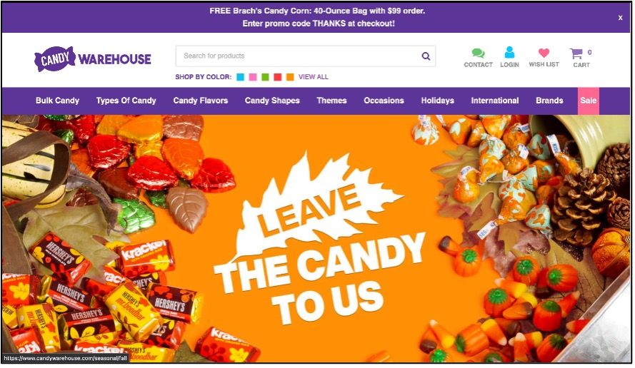 Candy Warehouse company homepage example.