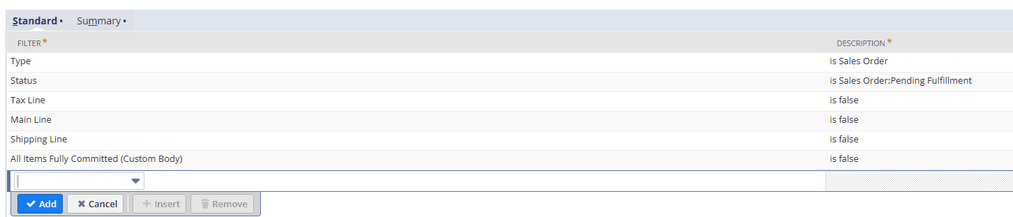 NetSuite standard type status tax line main shipping all terms fully.