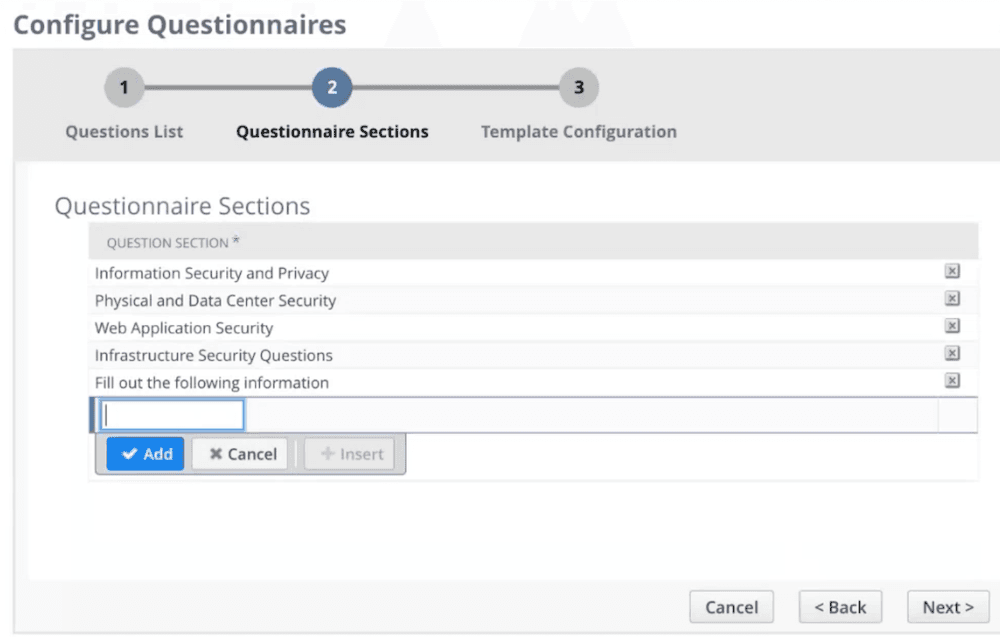 Configure questionnaire sections.