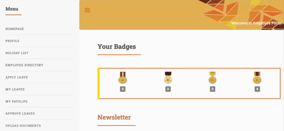 Employee portal homepage.